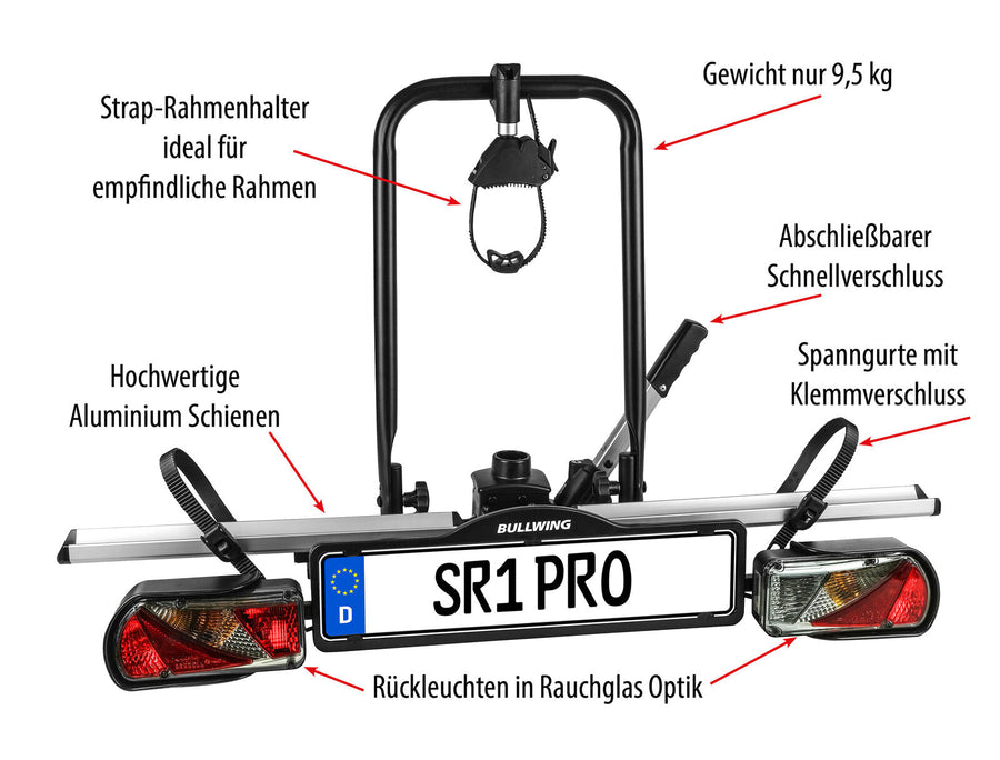 Bullwing SR1 Pro Fahrradträger Für 1 Fahrrad Oder Ebike Für Die Anhängerkupplu