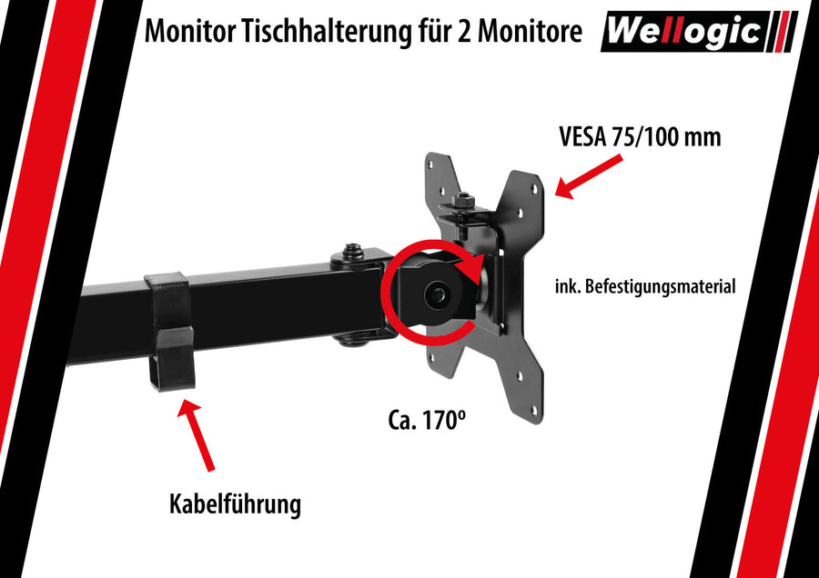 Monitorhalter Für 2 Monitore 13 -27 Zoll Höhenverstellb